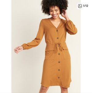 Old Navy Waist Defined Ponte Knit Utility Dress Goldie Fawn Womens Size S